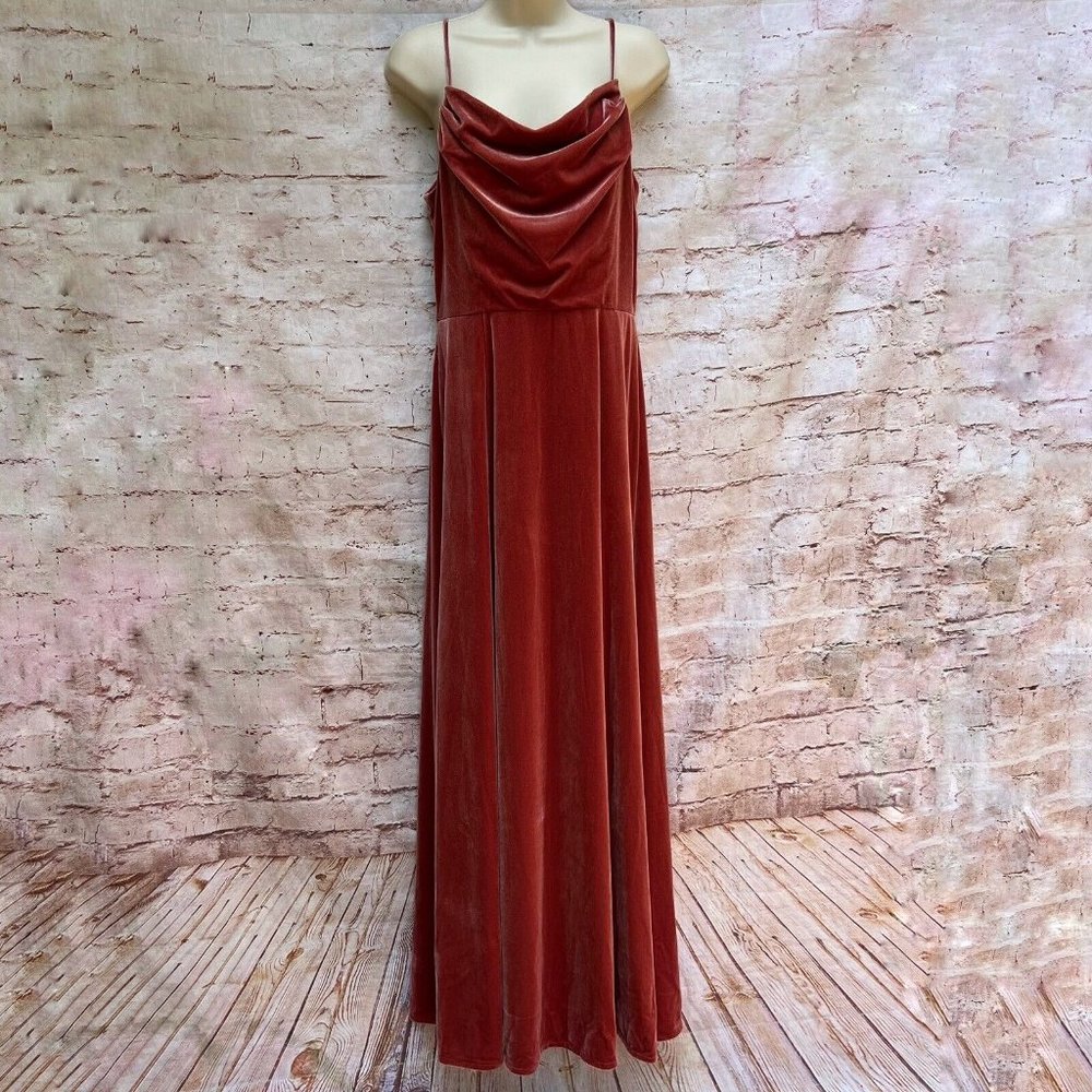DB Studio David's Bridal Pink Red Draped Spaghetti Strap Maxi Dress Sz 10 Velvet